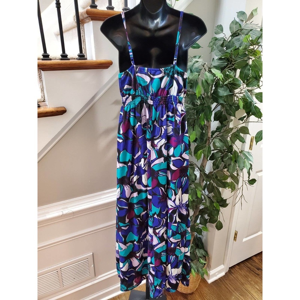 Elle Women's Blue Floral Polyester Scoop Neck Sleeveless Long Maxi Dress Small - Picture 6 of 11